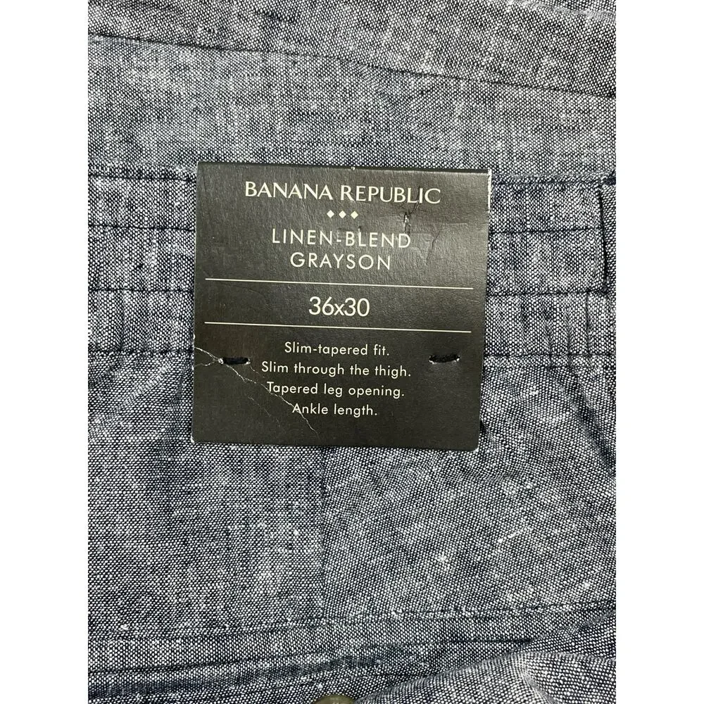 Banana Republic Pants Mens 36 x 30 Gray Linen Blend Slim Tapered Fit NWT